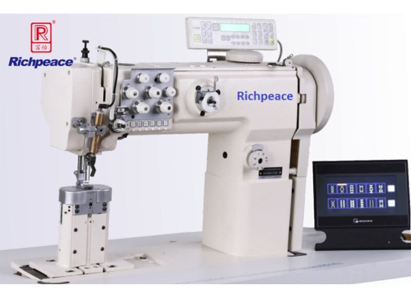 Richpeace Program Control Post Bed Double Needle Rotary Needle Bar Compound Feed Sewing Machine